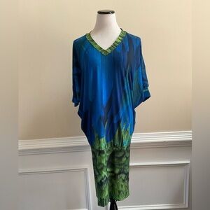 Roberto Cavalli Made In Italy Colorful Kaftan Dolman Sleeve Stretch Dress Size L